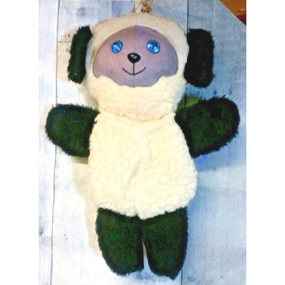 Vintage Hallmark Stuffables Christmas Stocking Lamb Russ Plush Black White 1984